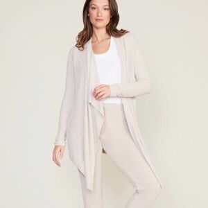 Barefoot Dreams CozyChic Lite Drape Cardigan S/M Neutral Beige Open Front